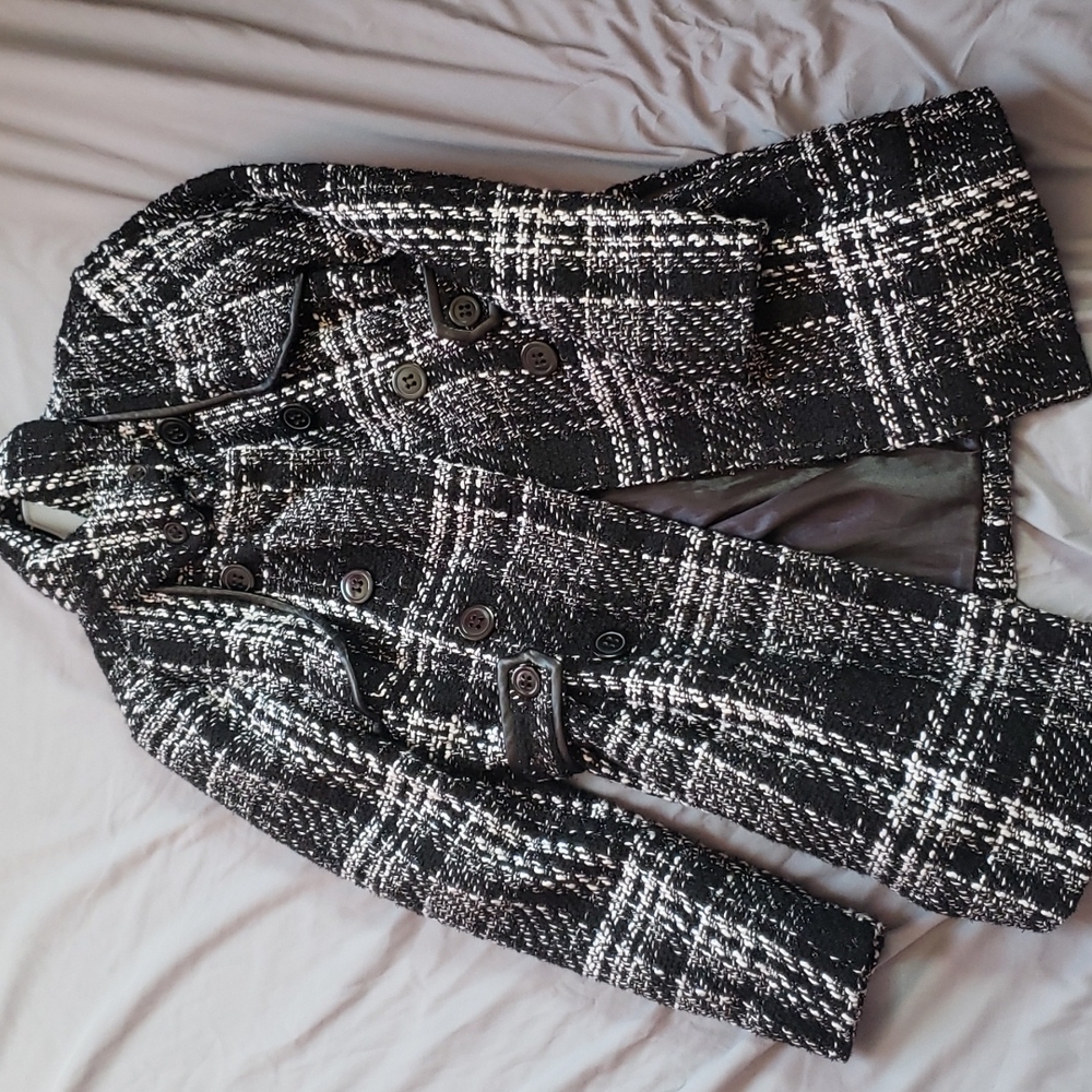 BCX Black and White Plaid Peacoat Medium